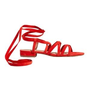 Madewell - NWT Lace up Red Suede Sandals - Size 7.5